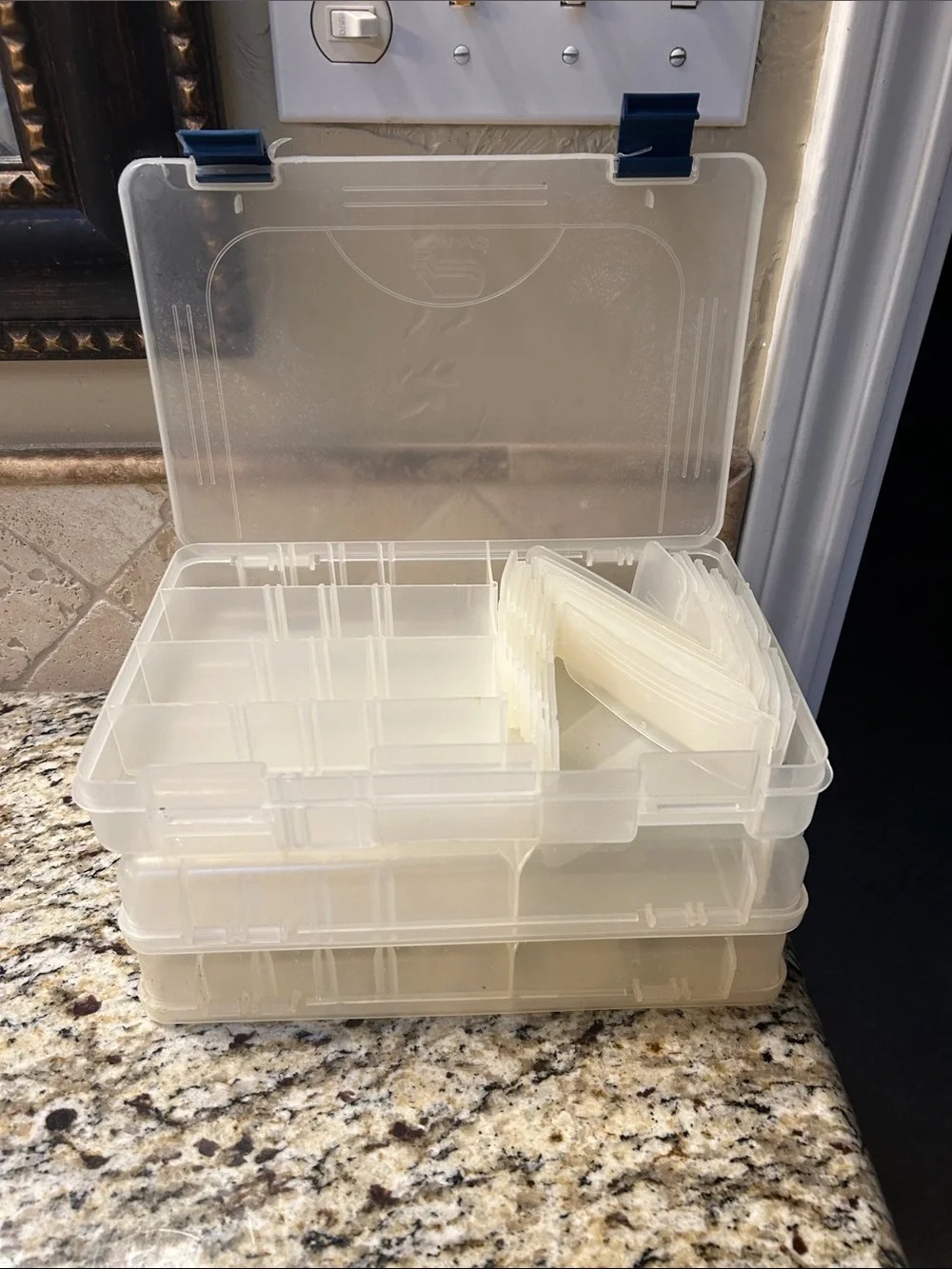 Clear Stackable Storage Boxes with Blue Latches - Set of 3 Multi-Pack